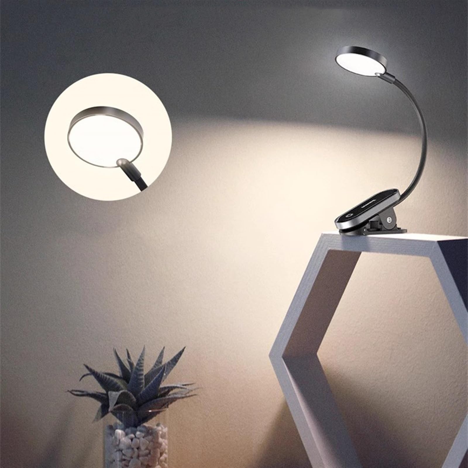 Lampa stołowa Mała lampa zaciskowa z możliwością ładowania, Przenośna lampa do ochrony oczu z możliwością regulacji 360°, Mini lampka do czytania 4000 K z 3 poziomami jasności, Przełącznik dotykowy La
