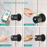 IRONZON Fingerprint Knob de porte pour chambre - 291Y 4-in-1 Verrouillage intelligent de la porte de chambre sans clé avec application, configuration en mode confidentialité à un seul tap, installation automatique facile à installer - Noir mat