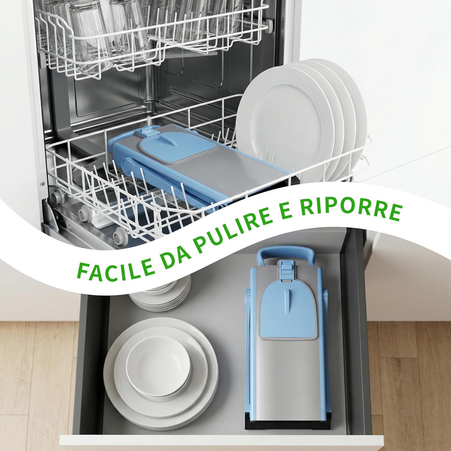 Affettatrice Professionale Mandolina di Verdure, Affettatrice Manuale Verticale con Lame in Acciaio Inox, Spessore Regolabile per Patate Cipolle, Tritaverdure Multifunzionale per Cucina (Blu)