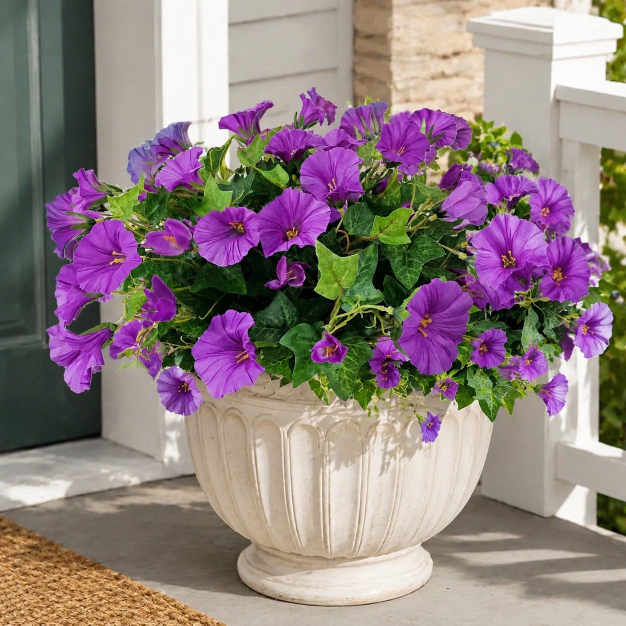 Aisamco Artificial Flowers Plants for Outdoor and Indoor Decoration,6 Bundles Fake Silk Morning Glory Flower UV Resistant for Home Planter Porch Patio Yard Garden Balcony DΓ©cor (Purple)