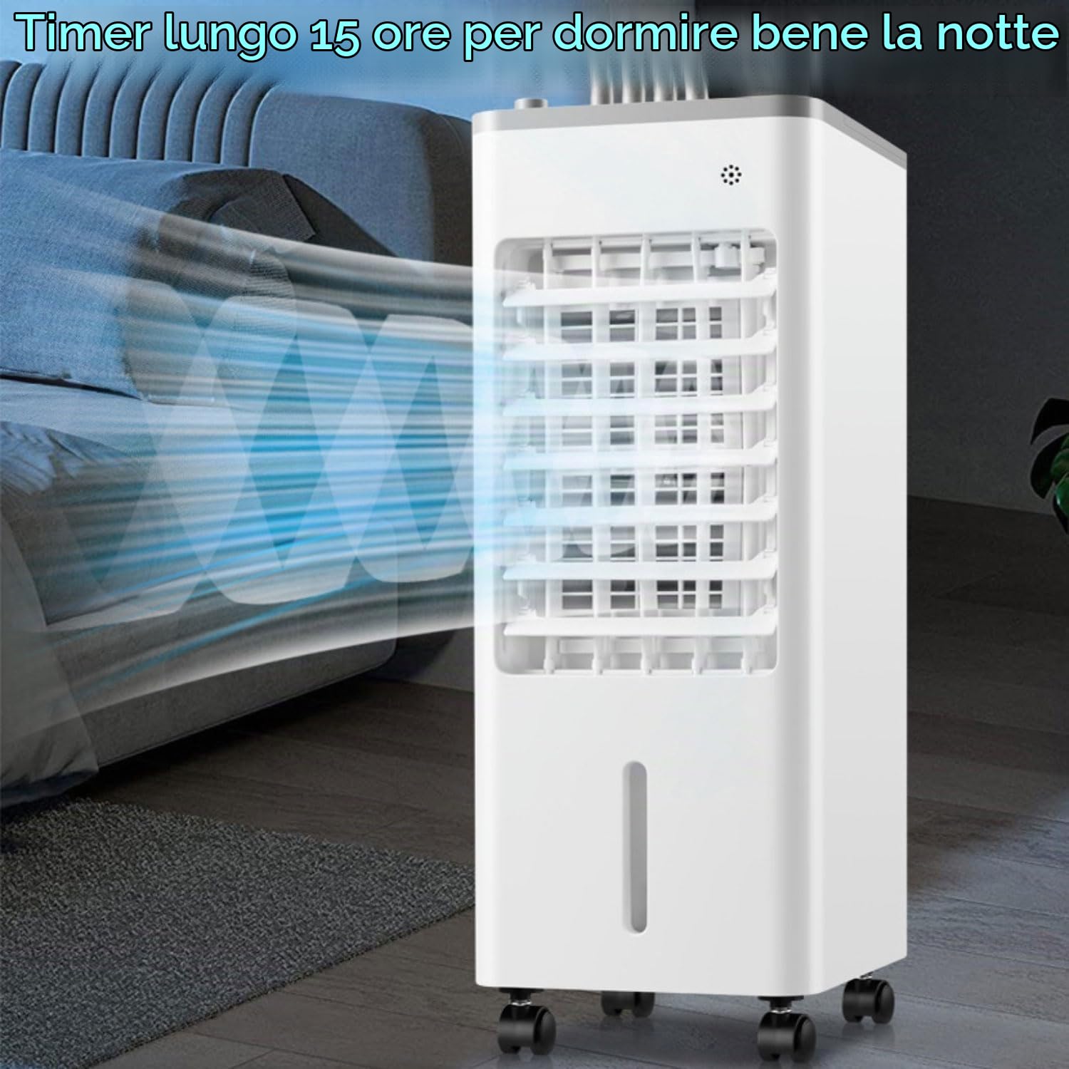 Condizionatore d'aria portatile 3 velocità 90° Oscillante funzionamento silenzioso Display digitale Timer 8 ore Raffreddatore d'aria evaporativo con ventola di raffreddamento a distanza per casa