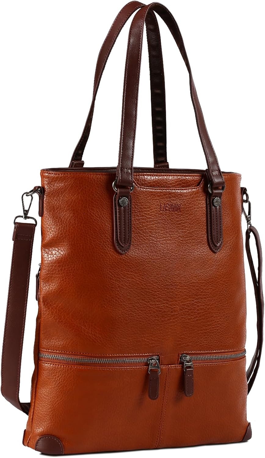 Lassviin Laptop Tote Bag, Leather Work Tote for Computer Bag Waterproof Lightweight Shoulder Bag Purse Handbag Crossbody Bag