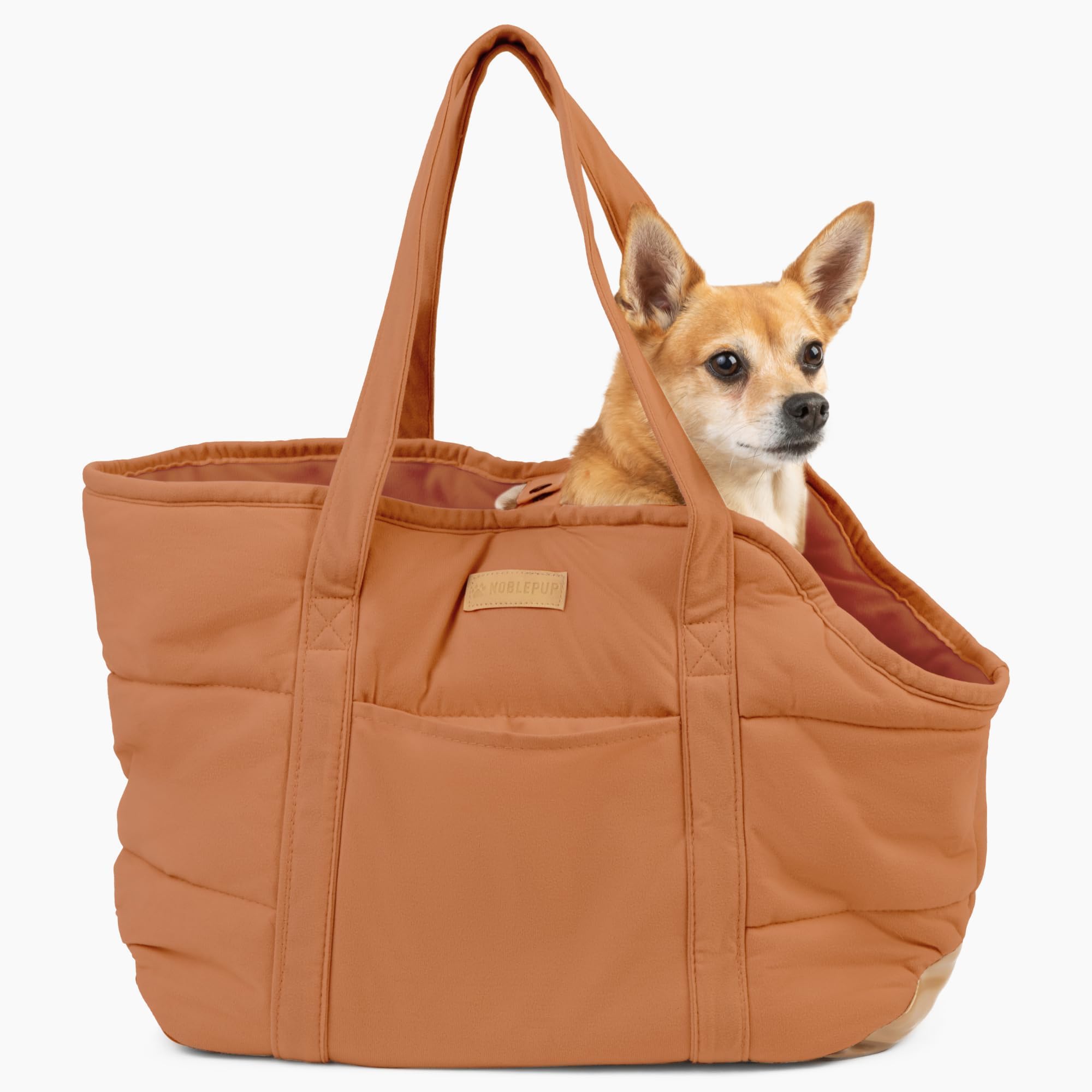 NoblePup Cozy Plush Dog Purse Carrier for Small Dogs - Dog Carrier Purse with Secure Harness Clip, Dog Tote Bag for Small Dogs and Puppies - Brown