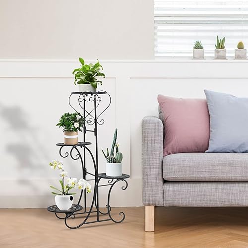 Miniatura 2 de Estante de metal de 4 niveles para flores, estantes de exhibición para interiores y exteriores, para jardín, balcones, pasillos, cocinas, baños,