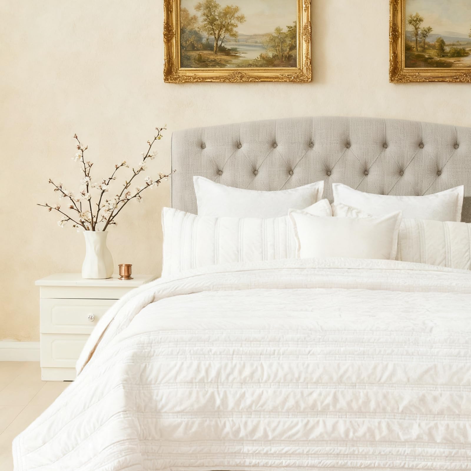 COCOPLOCEUS 3 Pieces Luxurious Velvet Oversized King Quilts Set 120x128 Ruched Bedspread Coverlet Quilted Bedding Set with 2 Pillow Shams 20x36 Ultra