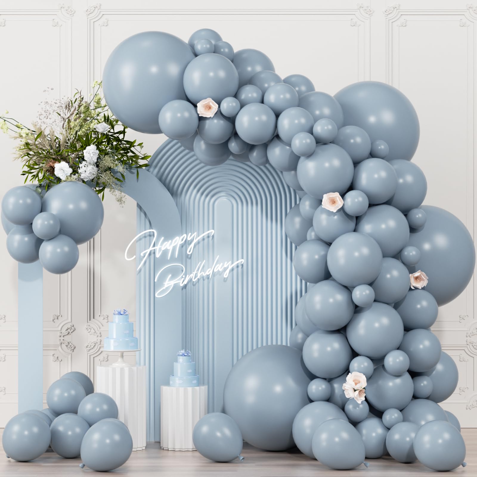 Photo 1 of 104pcs Dusty Blue Balloons - 18/12/10/5 Inch Matte Haze Blue Latex Balloons Garland Arch Different Sizes Pack for Baby shower, Wedding, Bridal Shower Party Decor