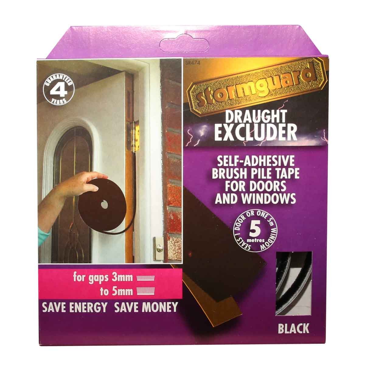 Stormguard Black Brush Pile Draught Excluder Weather Proofing Seal Self Adhesive By