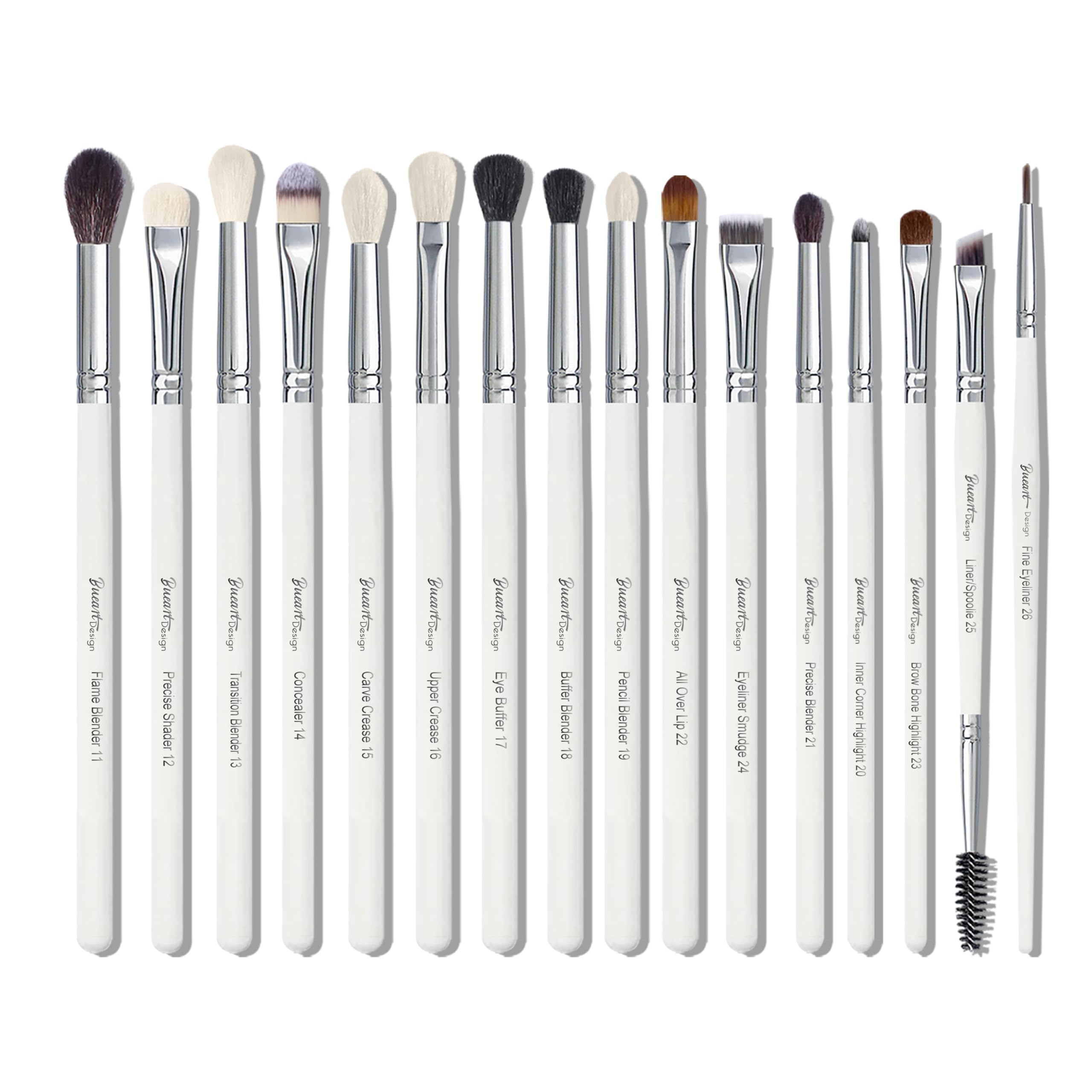 Everyday Essentials Make-up-Pinsel-Set für Lidschatten, Augenbrauen, Liner, Wimpern, natürliches Haar, Mischpinsel, hochwertiges Ziegen- und Ponyhaar, 16-teilig