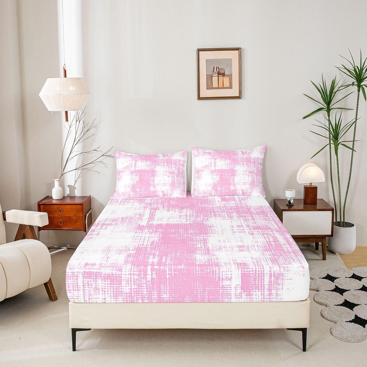 jejeloiu Pink Abstract Art Bed Sheets Set Twin Size Luxury Bed Set for Kids Boys Girls Modern Art Deep Pocket Fitted Sheet Breathable Soft Lightweight Microfiber