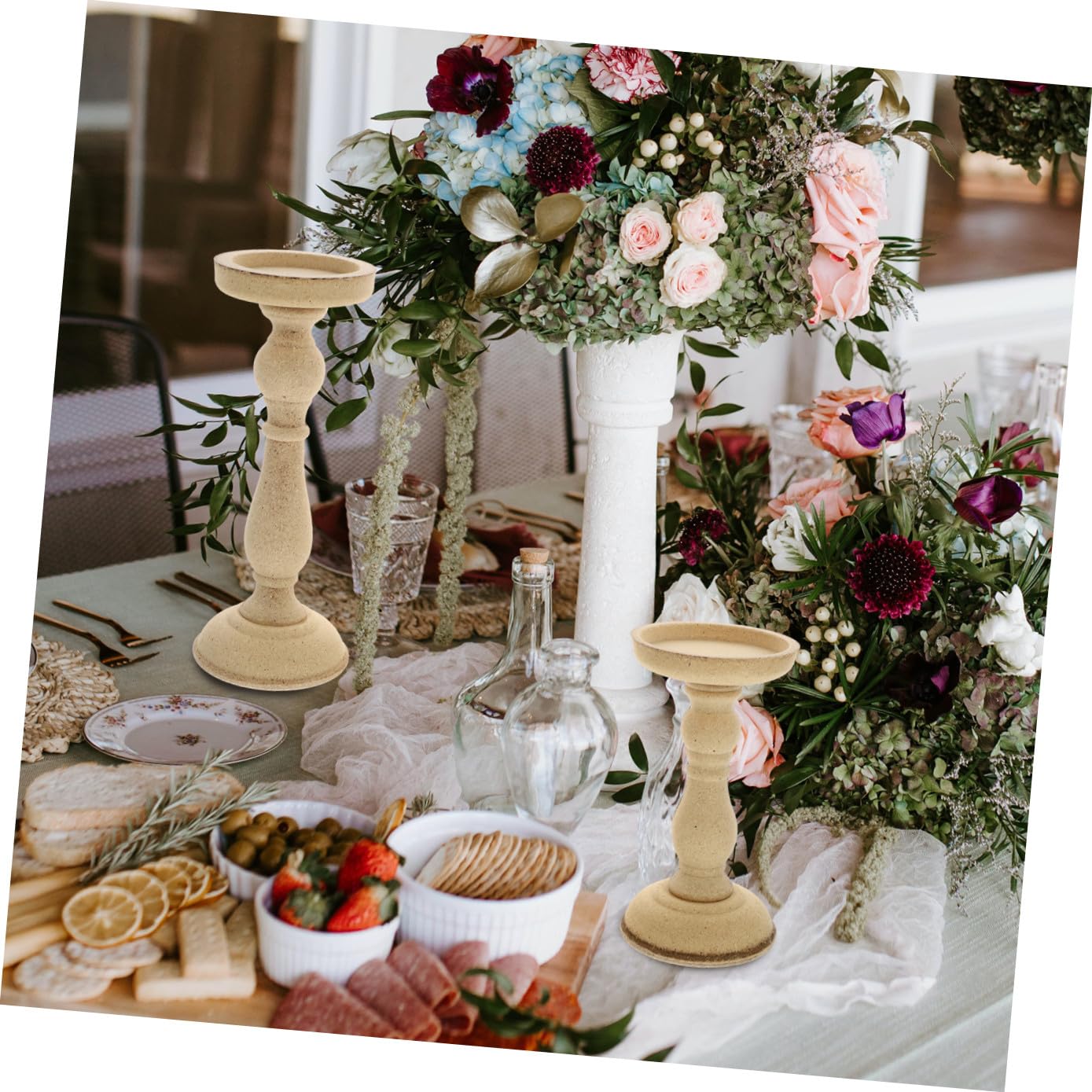 Candelabro Decorativo Nórdico Retro de Madera 2 Piezas para Hogar