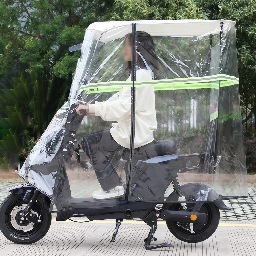 Electric Cycling Bike Rain Canopy Cover - Universal Fully Enclosed Motor Scooter Transparent Curtain with Sunshade and Rearviewmirror - Ideal Mobility Scooter Sunshade Rain Cover in(White)