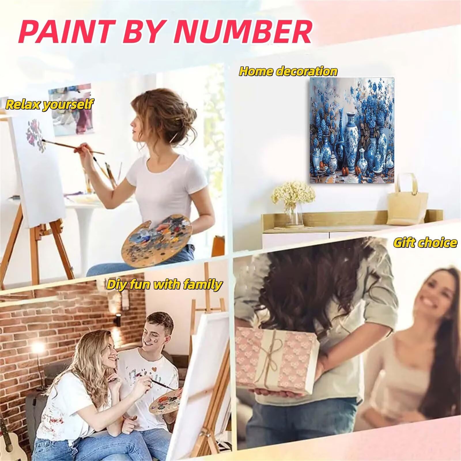 Paint by Numbers Wazon Maluj według numerów Czajniczek Kolorowanie według numerów Dorośli i dzieci za pomocą pędzli akrylowy rysunek Pigmentowy Rysunek, kreatywne hobby Dorośli Pomysły na prezenty dla