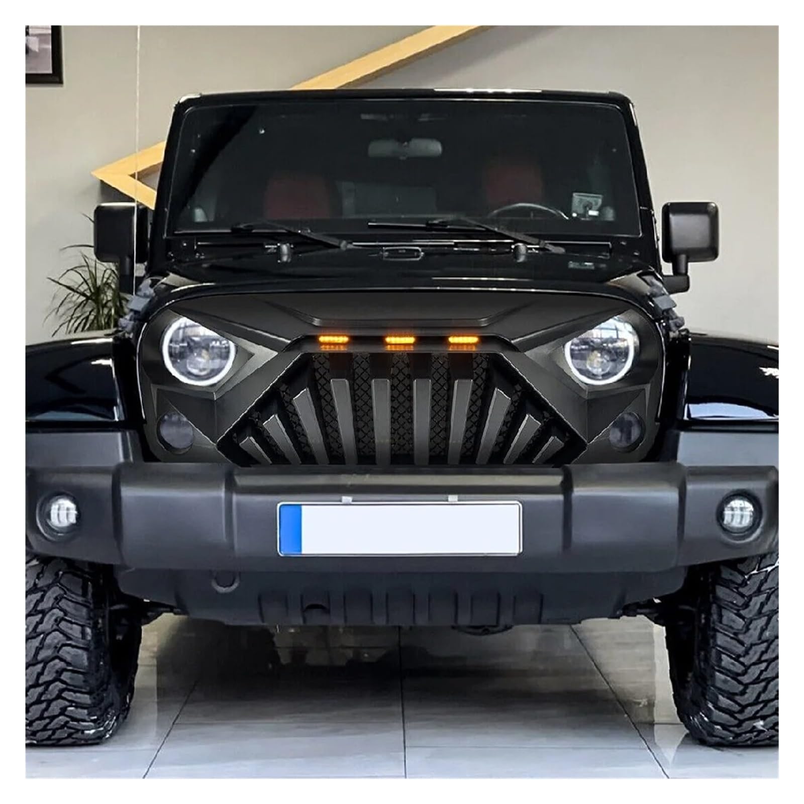 Griglia Anteriore Per Jeep Per Wrangler Jk 2007-2018 Paraurti Anteriore Griglia Griglie Accessori Auto Griglie anteriori e per radiatori auto(Glossy Black)