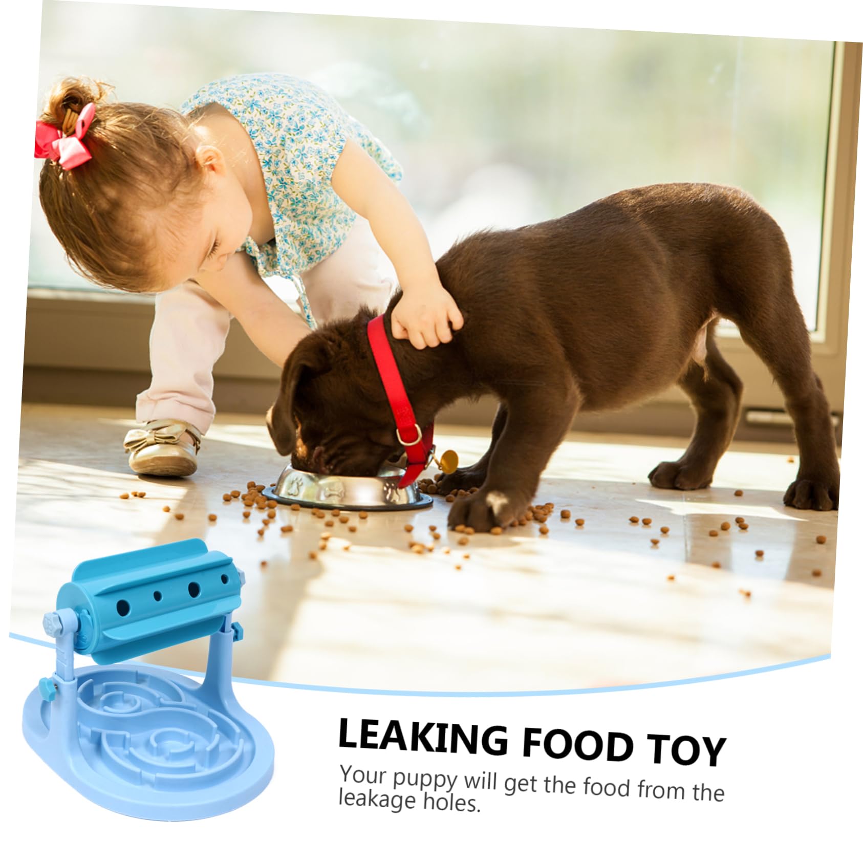 ibasenice Gamelle pour Chien et Chat en Abs Bleu Distributeur de Nourriture Ajustable, Anti-Fuite, pour Augmenter Le Plaisir de Manger Lentement la Maison