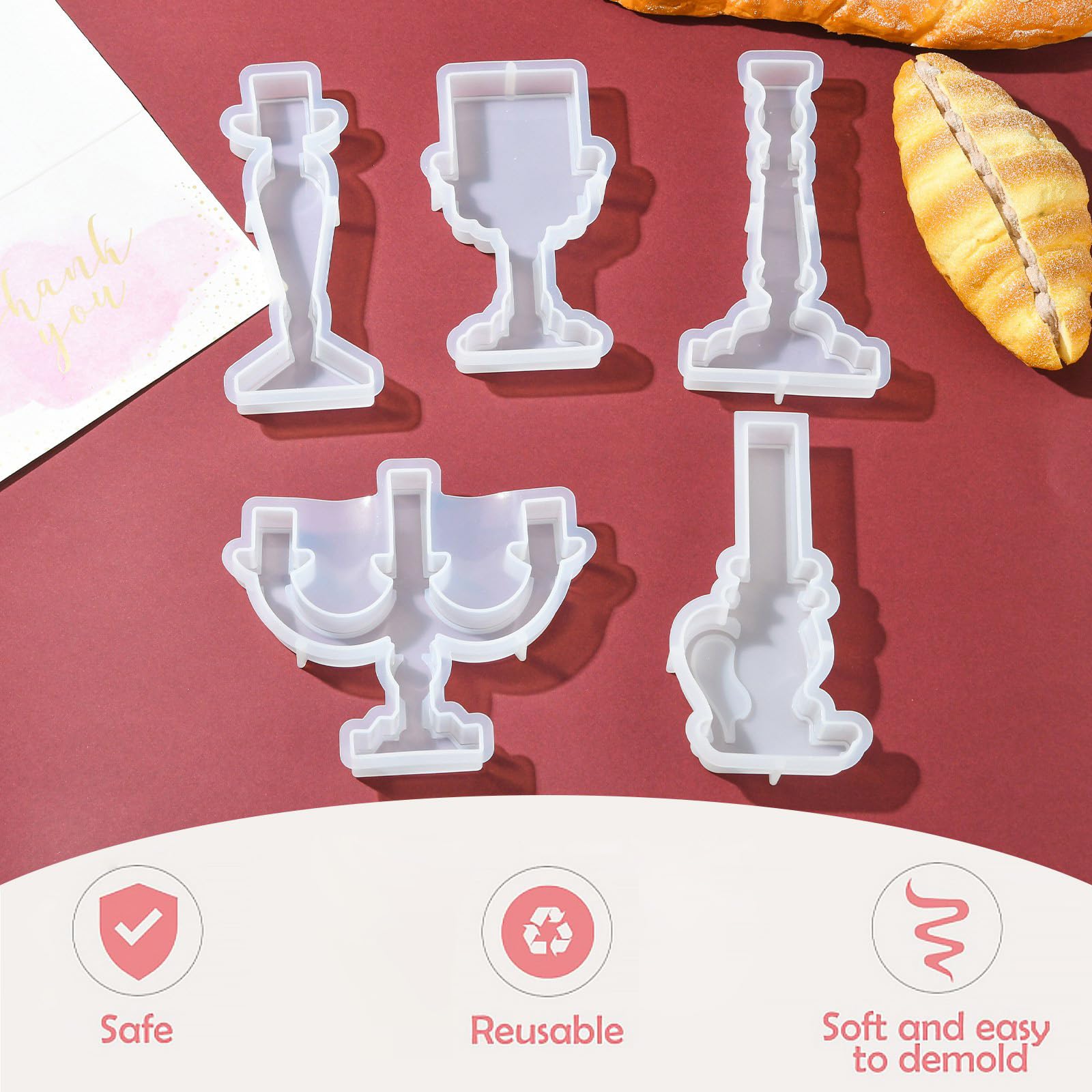 UR URLIFEHALL 5 Pcs Silicone Candle Holder Moulds Candlestick Shaped Epoxy Resin Casting Moulds for Crafts DIY Candles Ornament Table Decor - Image 3