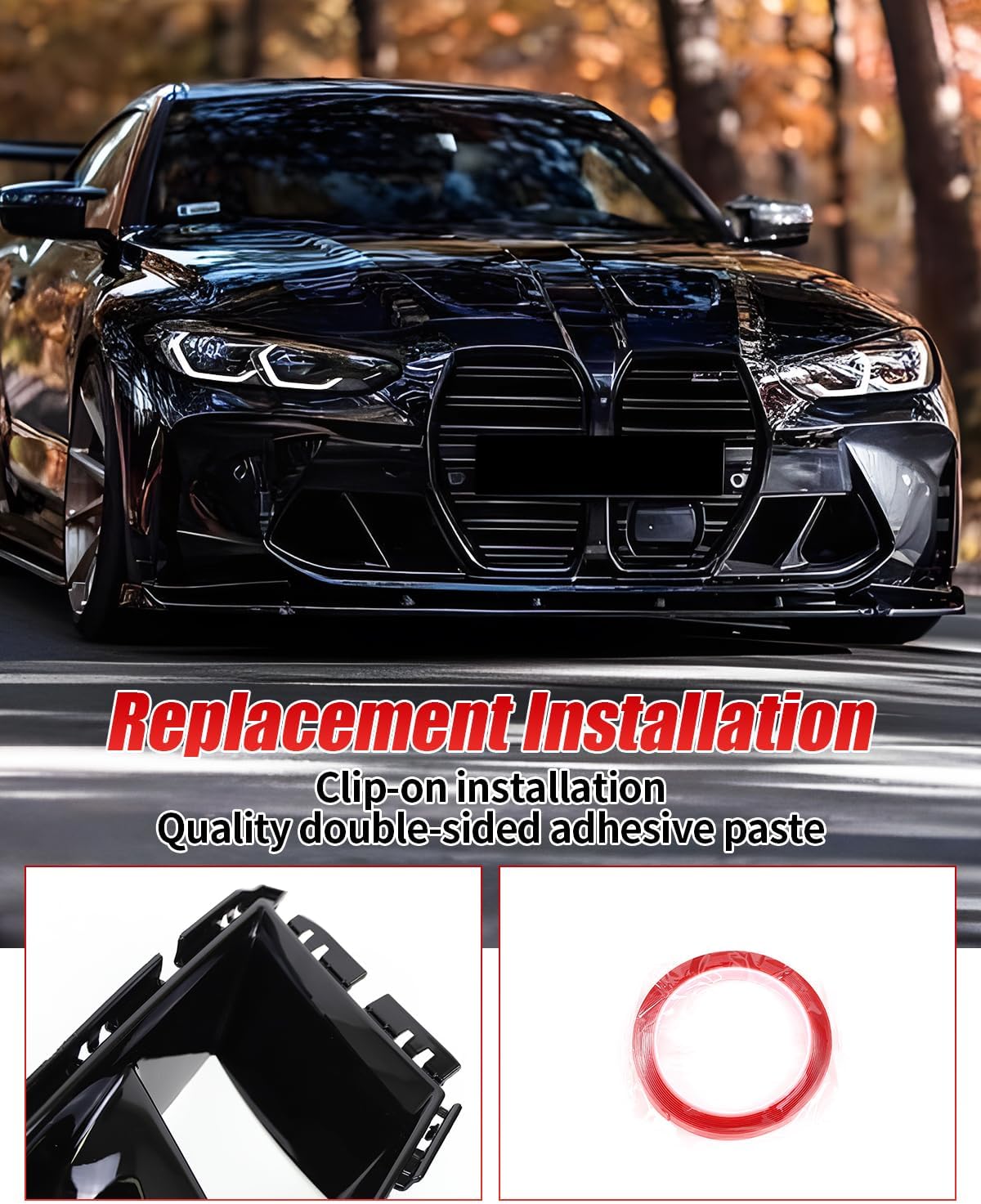 Front Bumper Air Duct Grille Cover for BMW G80 G82 M3 M4 2021-2025, Fog Light Lamp Hood Intake Frame Cover Grille Replacement Decoration Accessories-Glossy Black