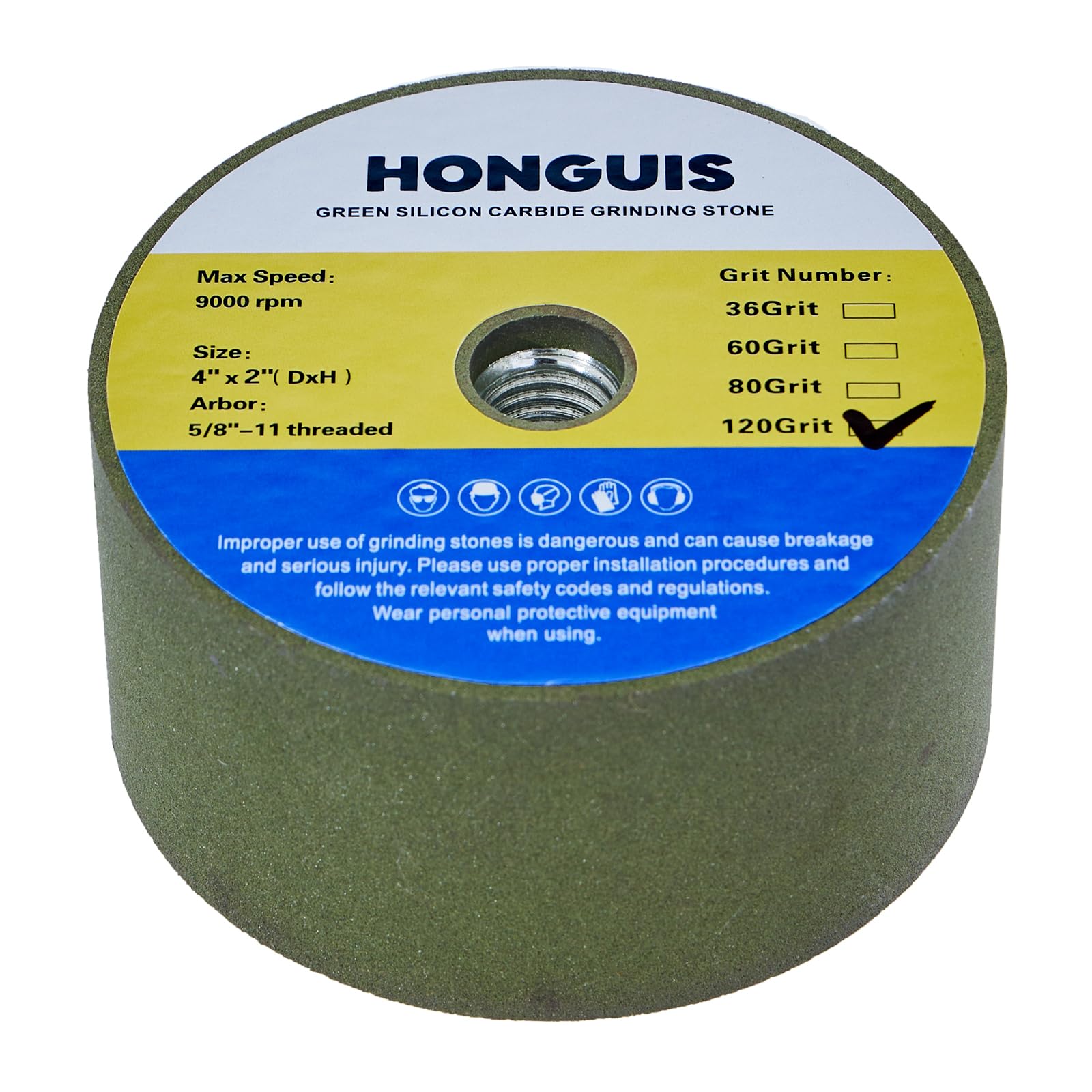 HONGUIS 4 Inch Green Silicon Carbide Grinding Stone Wheel,Cup Grinding Wheel for Granite Marble Concrete Masonry with 5/8"-11 Threaded Arbor (120 Grit