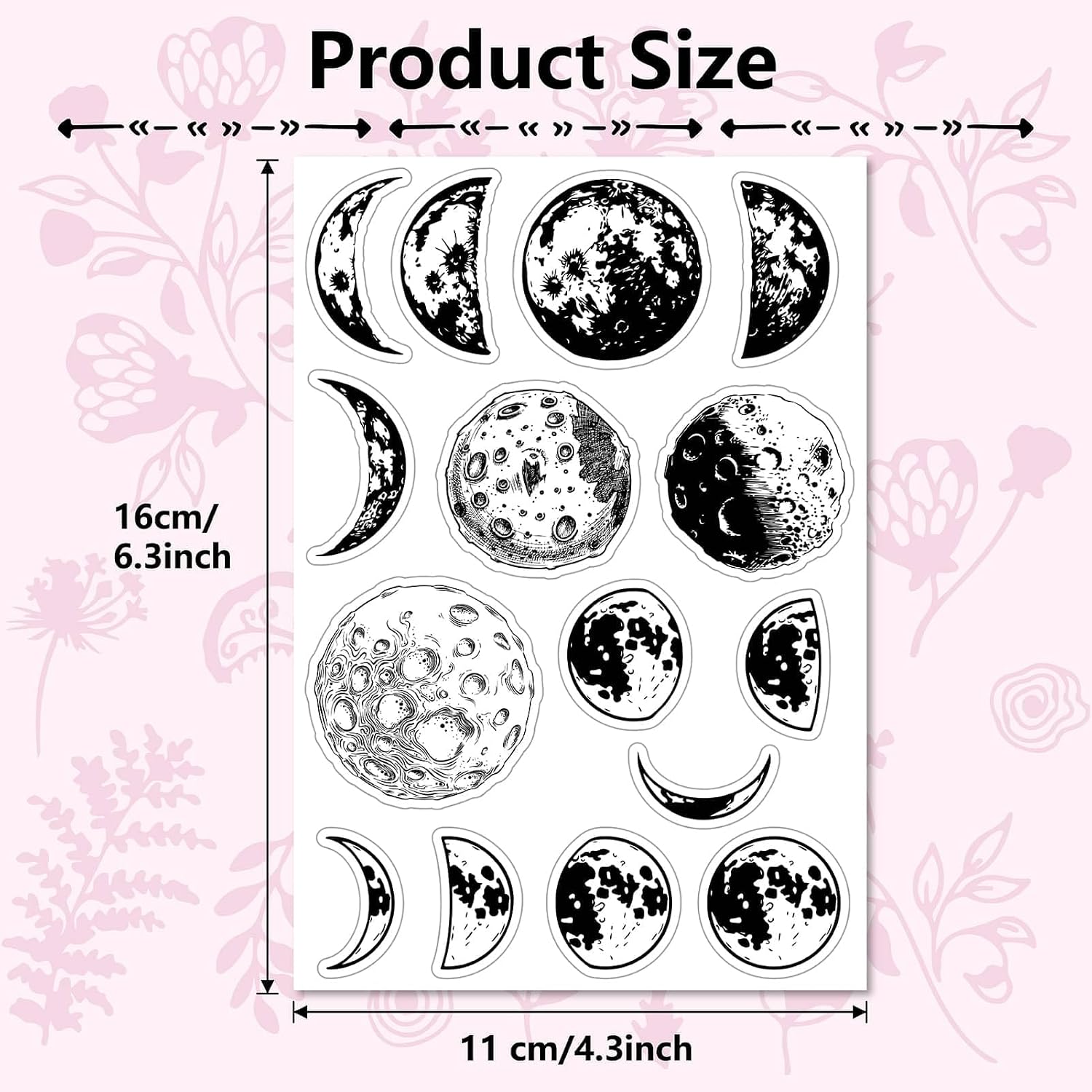 CRASPIRE Vintage Moon Phase Clear Rubber Stamp Retro Lunar Transparent Silicone Seals Stamp for Journaling Card Making DIY Scrapbooking Handmade Photo Album Notebook Decor 6.3 x 4.3inch image 2