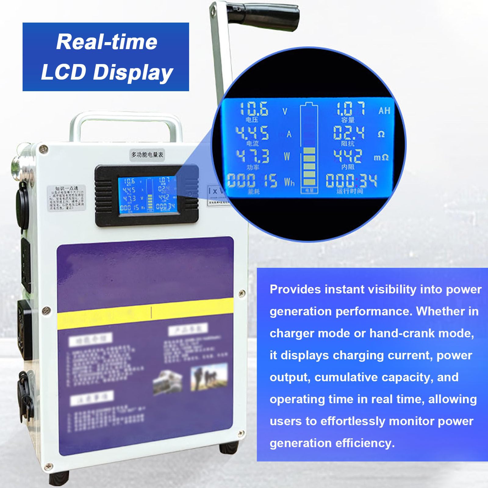 Generador De Manivela Compacto - Estación De Energía Portátil De 200 WH con 500 W De Potencia, Pantalla LCD Y Múltiples Opciones De Carga, para Investigación De Campo, Emergencias