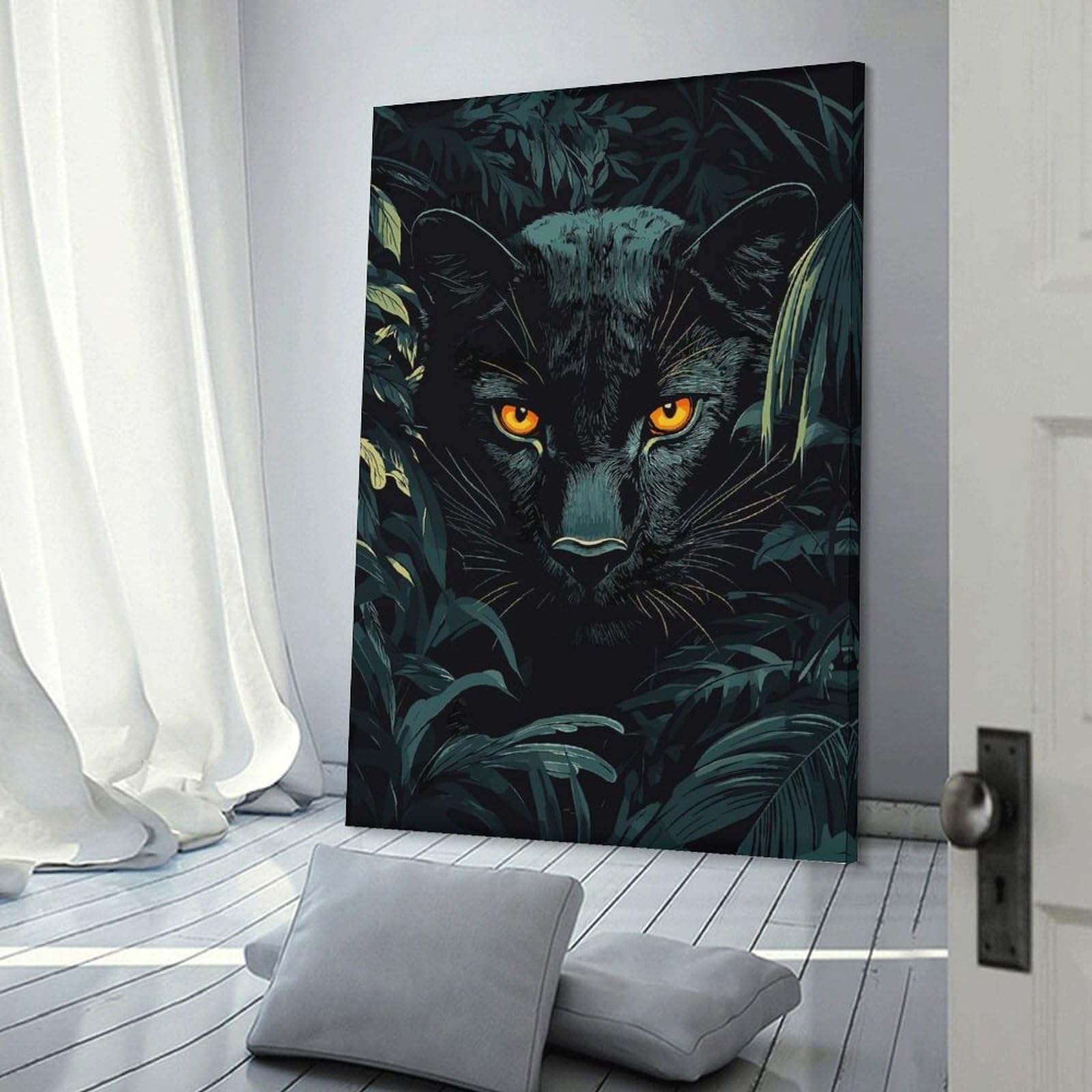 Junmoney Canvas Wall Picture Black Panther in The Jungle, 20x30inch(50x75cm), for Restful Interiors, Bedrooms Or Small Rooms, Home Artwork with A Soft Interior Feel