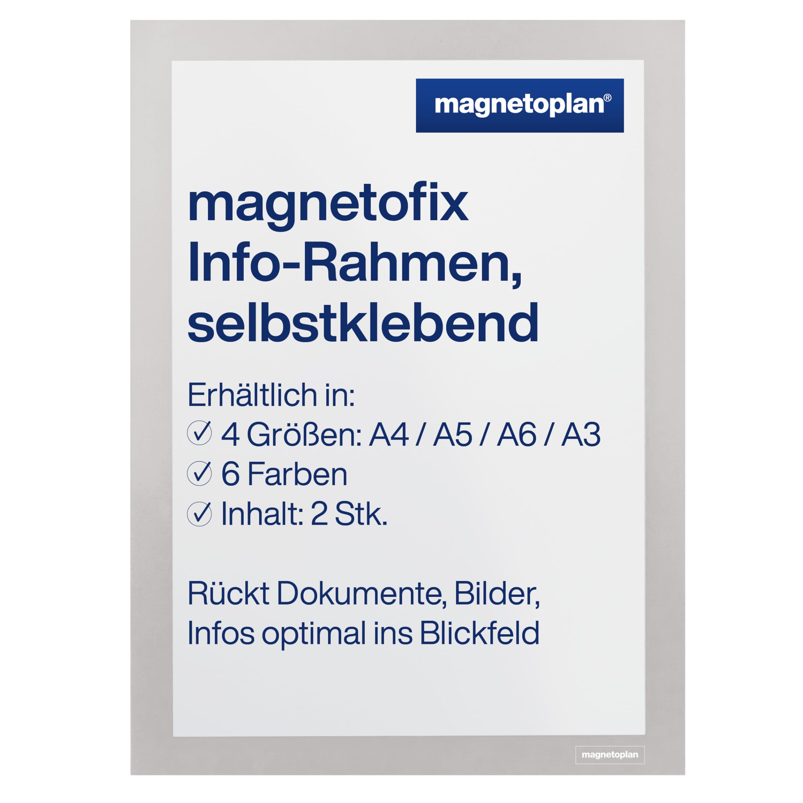 Magnetofix Self-Adhesive Information Frame, A6, Silver, Pack of 2