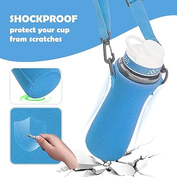 2 Pcs Sleeve Compatible with Cirkul 32 oz Water Bottle Neoprene Water Bottle Sleeve with Adjustable Shoulder Strap (Blue)