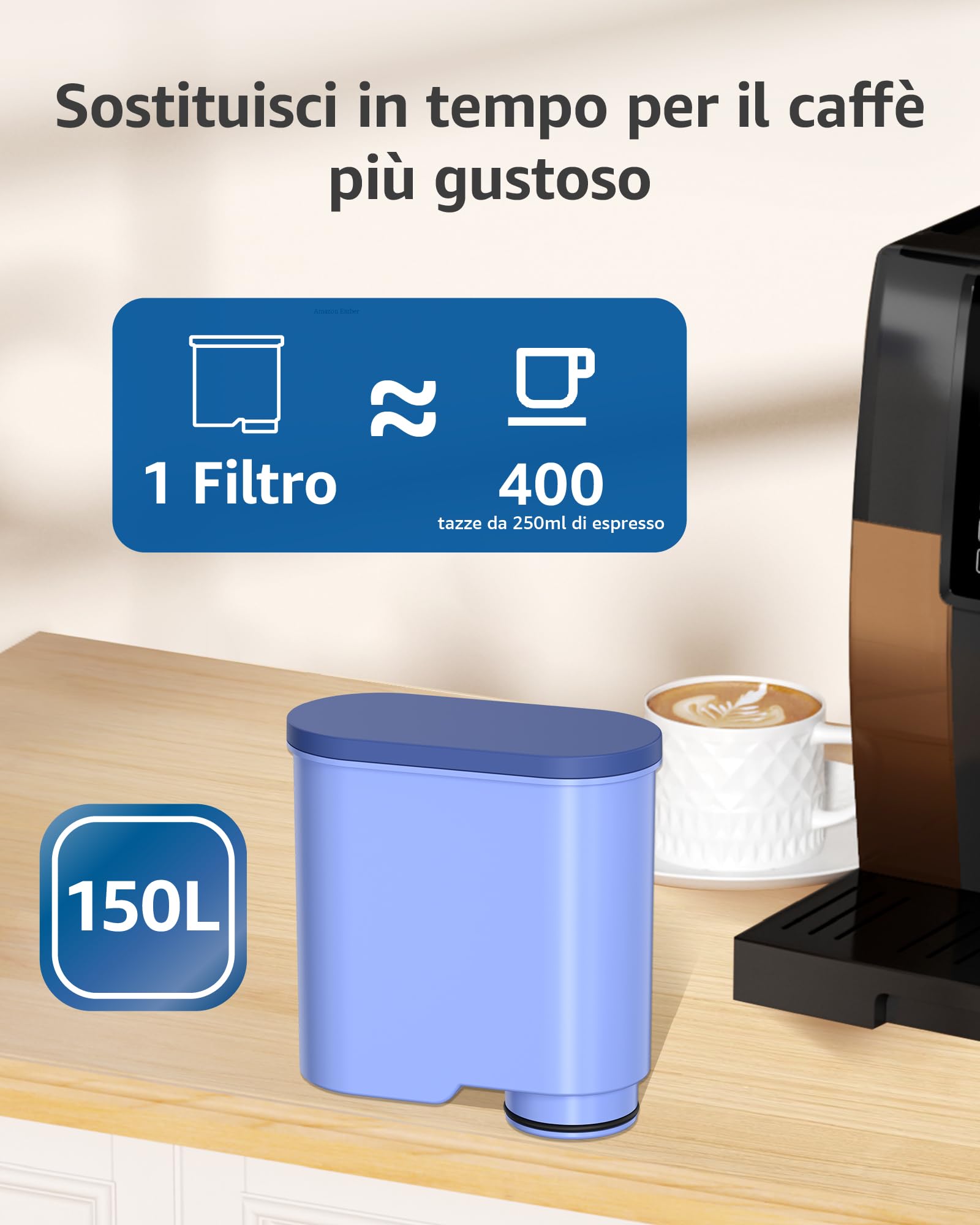 Maxblue Filtro acqua di ricambio compatibile con Philips AquaClean CA6903/10 CA6903/22 CA6903, riduce il contenuto di calcare in acqua, certificato TÜV SÜD, riduce PFAS, PFOA/PFOS (4)