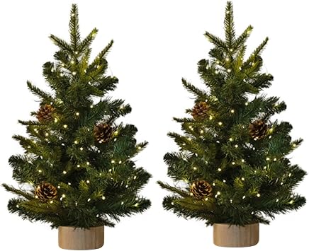 Artificial Mini Christmas Tree PE PVE 2Pcs 17.7in Frosted Tabletop Christmas Trees for Holiday Home Party Office Mall Shop Festive Winter Holiday Decorations