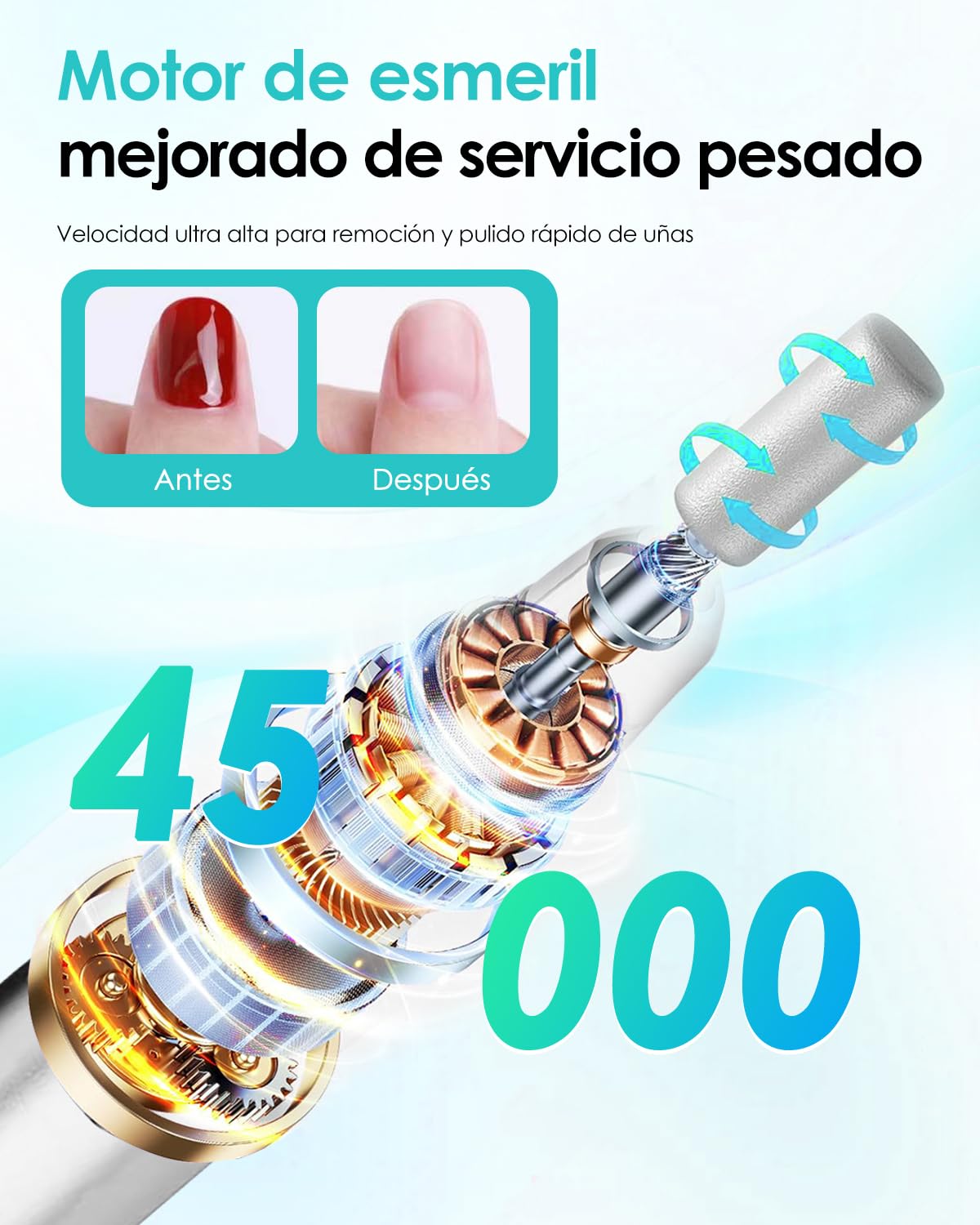 CozyZen Lima Eléctrica de Uñas Profesional 35000 RPM con Pedal | Máquina de Lijado de Uñas Enchufable con Pantalla LED, Control de Velocidad, 6 Fresas para Acrílico, Gel, Hogar y Salón