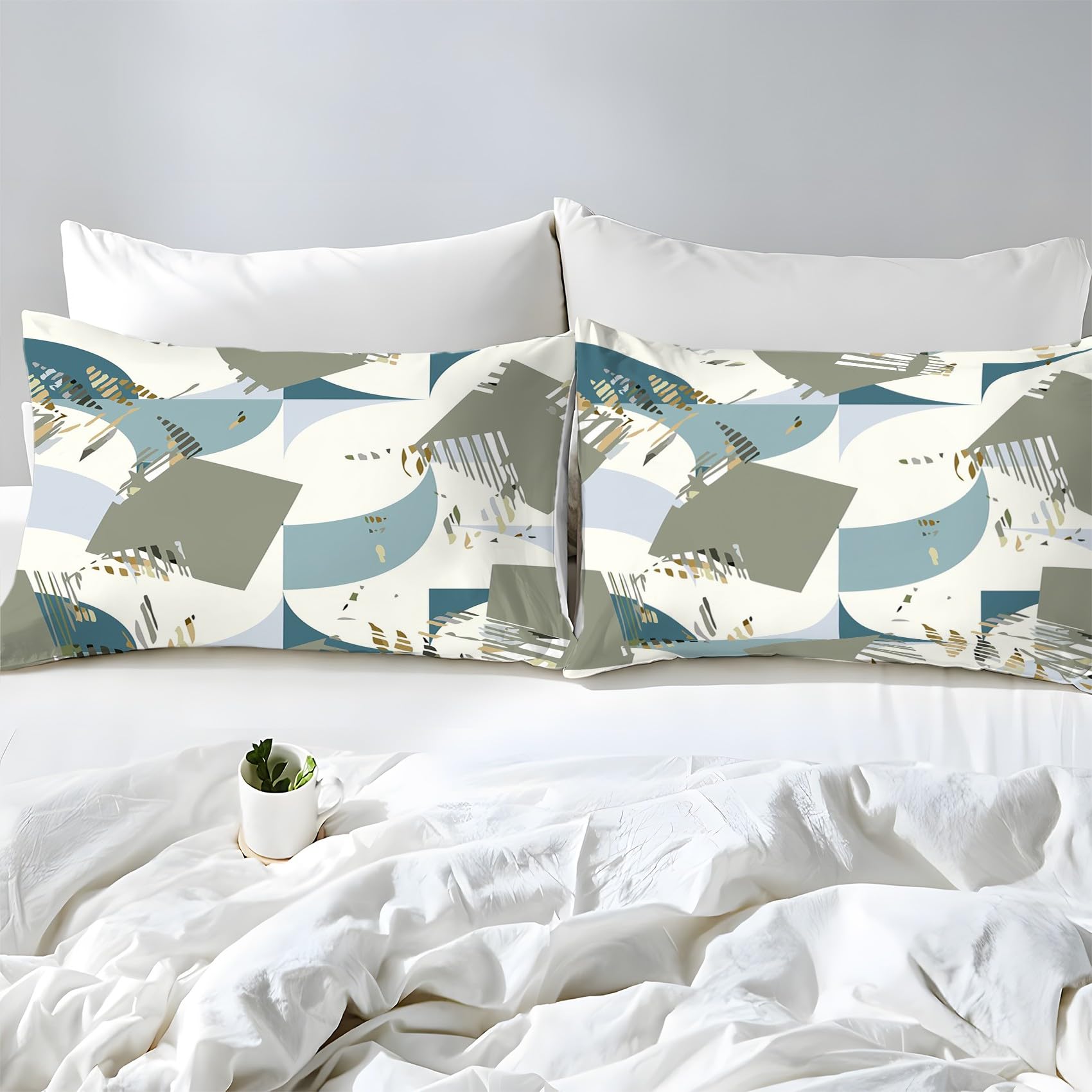 Copripiumino Matrimoniale 240x220 Blocchi di Colore di Linee Geometriche Moderno Biancheria da Letto Morbido Microfibra Copri Piumone e 2 Federe Abbinate, con Zip, Ipoallergenico HR809