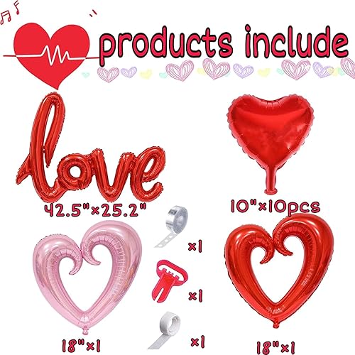 Miniatura 3 de Globos de fiesta para el día de San Valentín, guirnalda de arco, globos de papel de aluminio de corazón rojo, rosa, blanco, globos para San