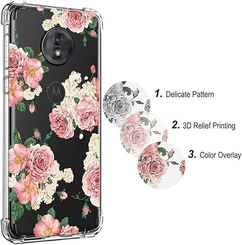 Miniatura 5 de Ueokeird Funda para Moto G6 Play, funda para Moto G6 Forge con flores, delgada y transparente a prueba de golpes, patrón floral, suave, flexible,
