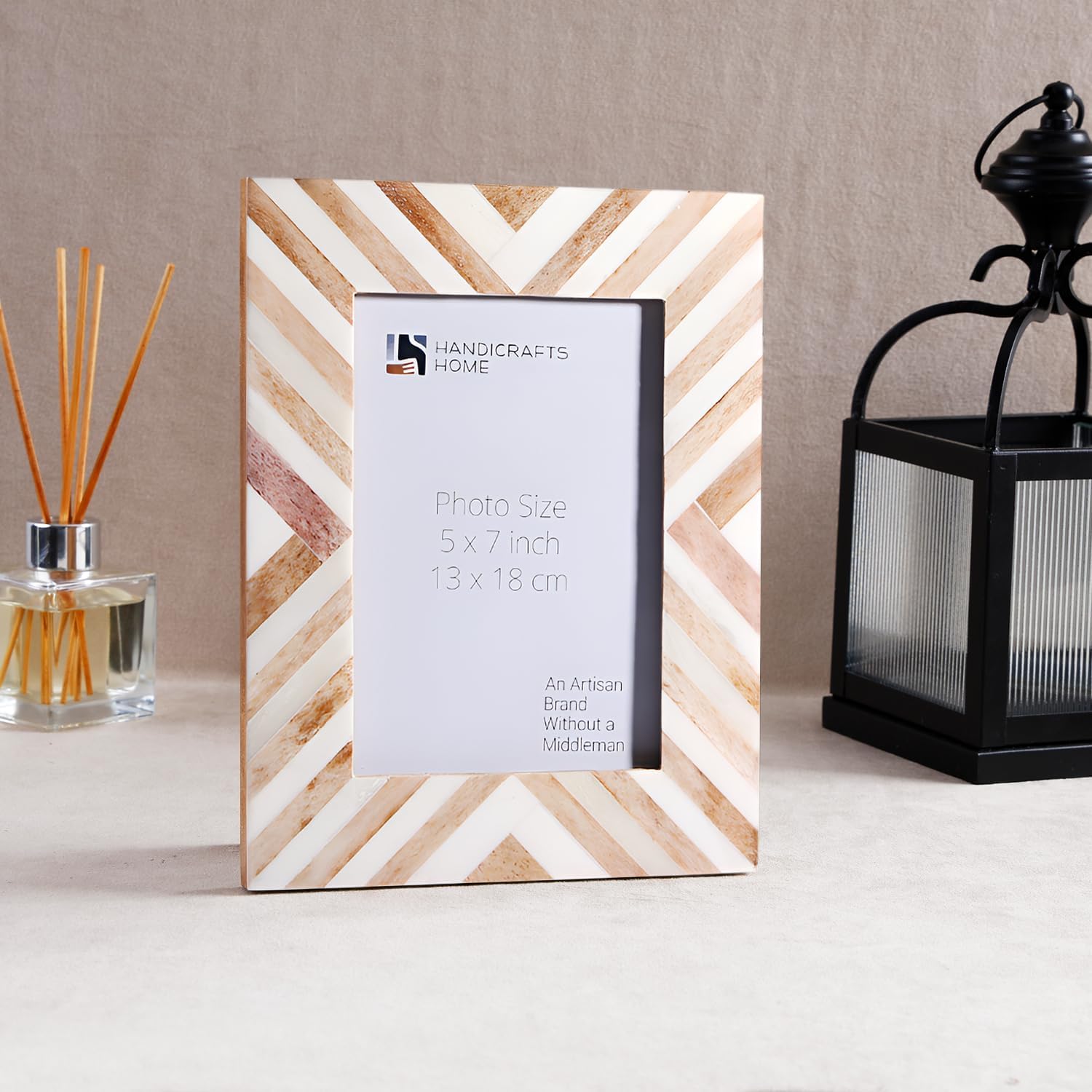 Handicrafts Home 5x7 Chevron Pattern Inspired Picture Frame -5x7 Frames for Wall Hanging & Desk Decor, Vintage Decor, Living Room & Office Décor,Brown