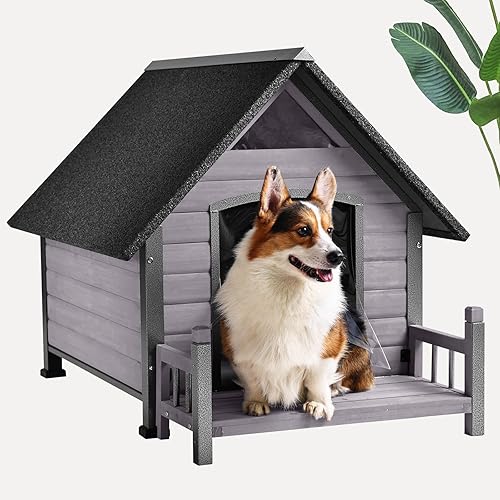 Casa grande para perros con diseño de marco de hierro para interiores y exteriores, con porche y patas elevadas para perros pequeños, medianos y