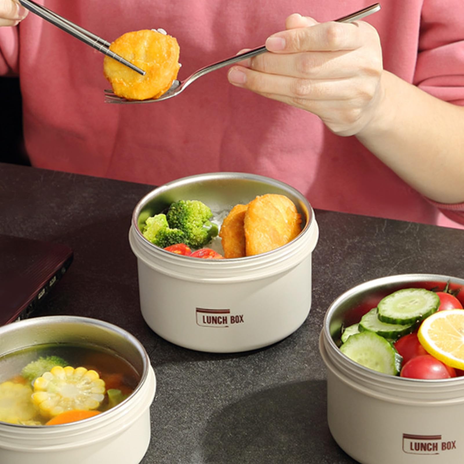 Boîte Repas Isotherme Inox 600 Ml – Double Paroi – Cuillère Inclus – Micro-ondes – Idéale Bureau, École - 13