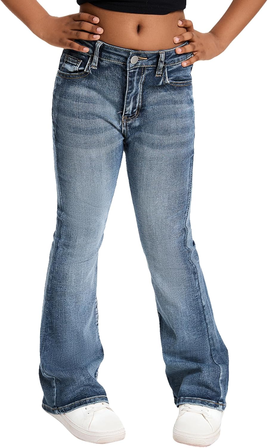 SEAUR Girls Ripped Flared Jeans Skinny School High Waist Bell Bottoms Kids Slim Trendy Casual Retro Denim Pants
