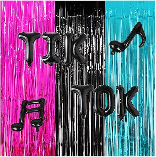 Decoraciones de fiesta musical, telón de fondo de música, cortinas de aluminio para fiesta de cumpleaños con música, color negro, fucsia, verde
