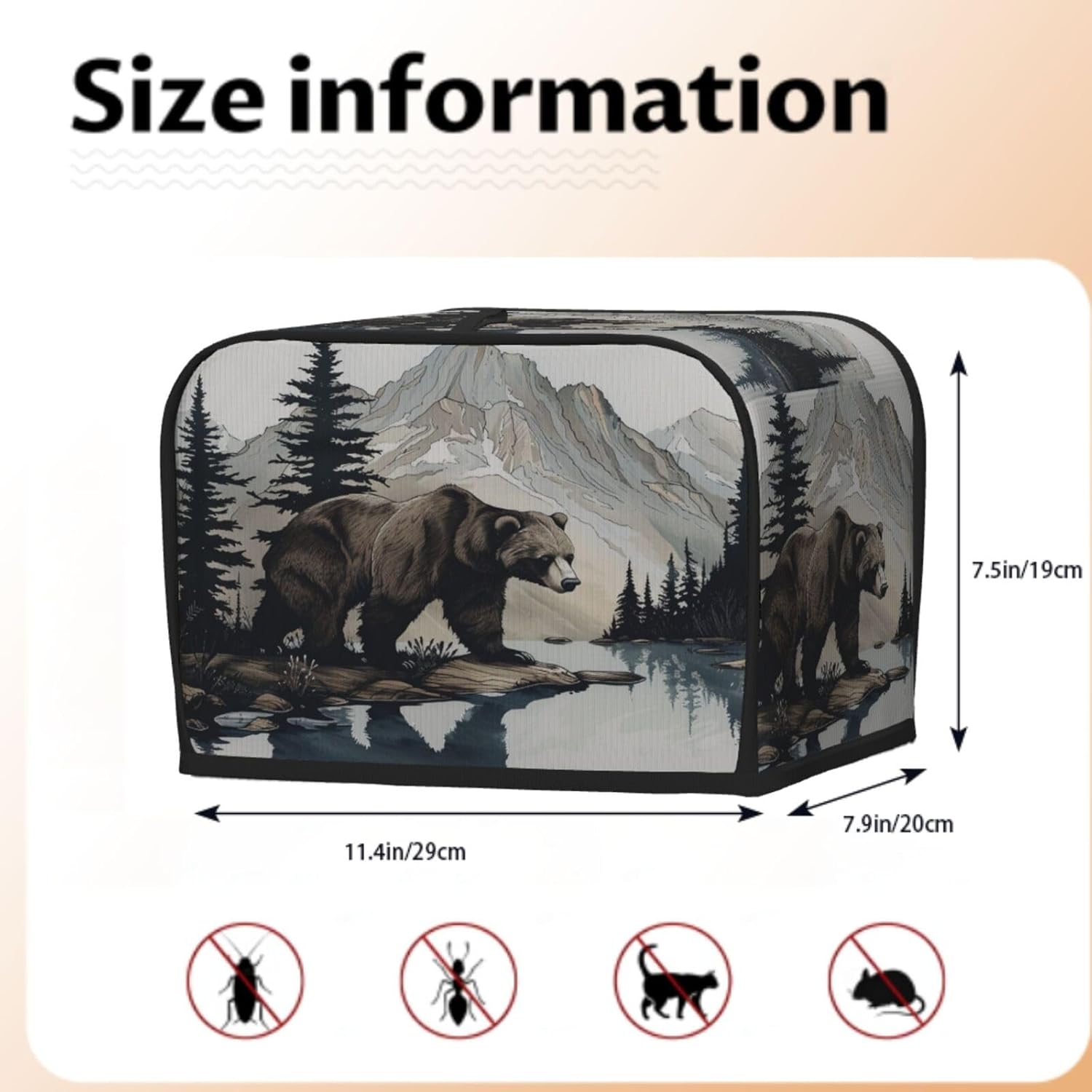 Mountain Pine Tree Brown Bear 2 Slice Toaster Cover, Waterproof Toaster Dust Cover Bread Machine Protector for Small Kitchen Appliance Dining Room Home Table Decor