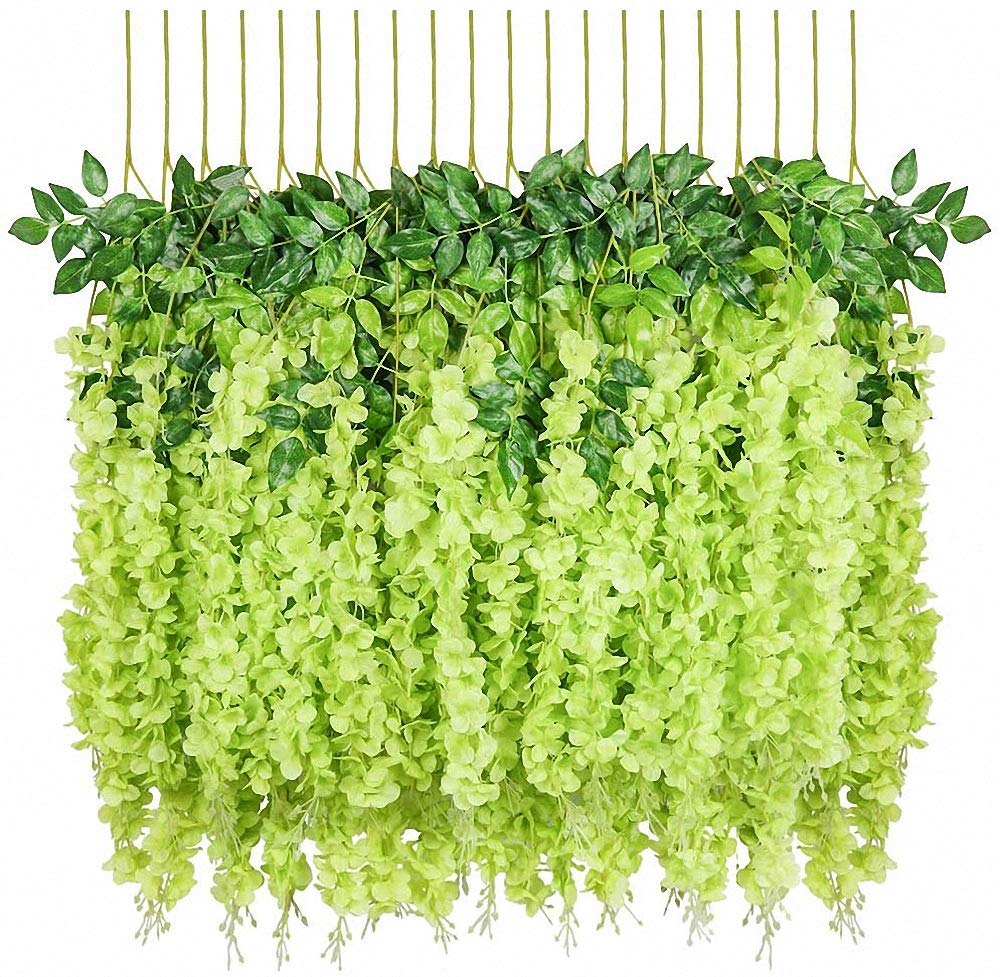 Ulalaza 24PCS 3.6FT Wisteria Artificial Flowers Garland Fake Hanging Vine Silk Flower String Greenery Rattan for Wedding Party Garden Home Decor