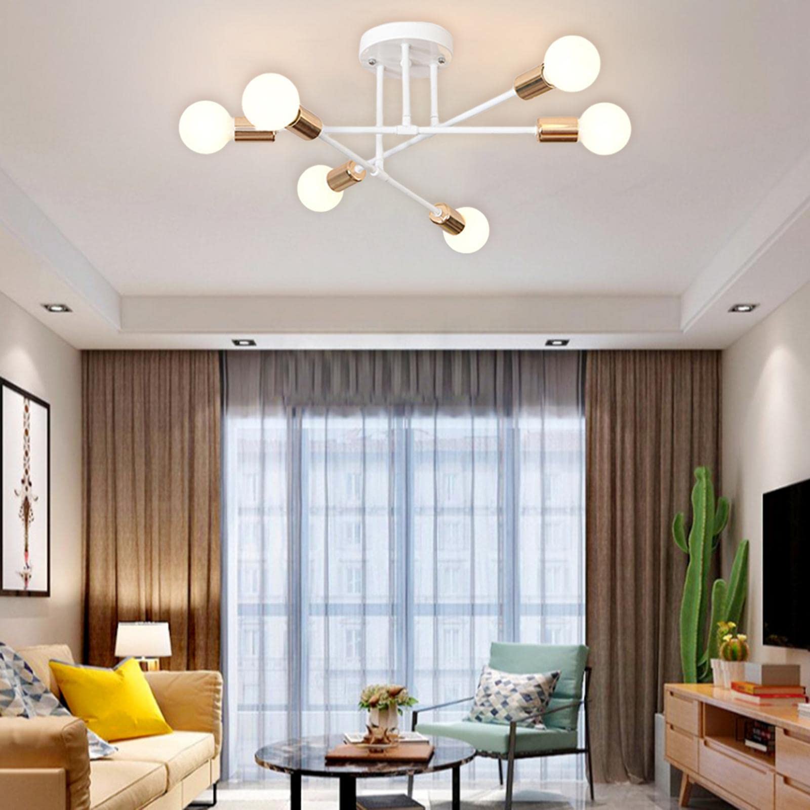 Lámpara de Techo Moderna, Acabado, 6 Luces, + Dorado