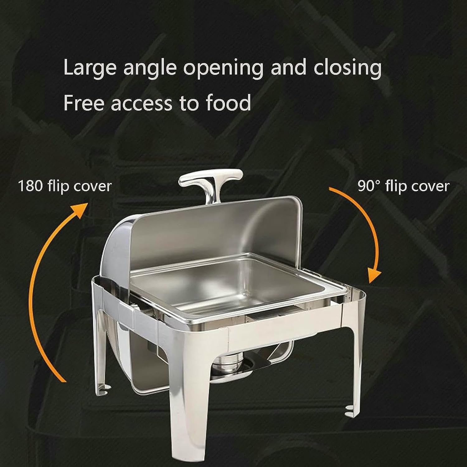 Dining Room Plates-Stainless Steel Buffet Set with Glass Cover and Integrated Cover Support, Round Heating Plate for Al, Stainless Steel Color-9l