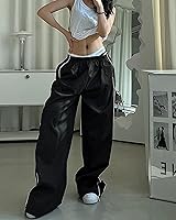 Vista 5 de Pantalones deportivos holgados Y2K para mujer, cintura elástica, pierna ancha, paracaídas, pantalones deportivos