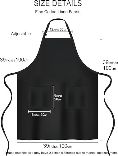 Miniatura 7 de APRONNER Delantales de algodón y lino para hornear, talla grande, para mujer, con bolsillos, cocina
