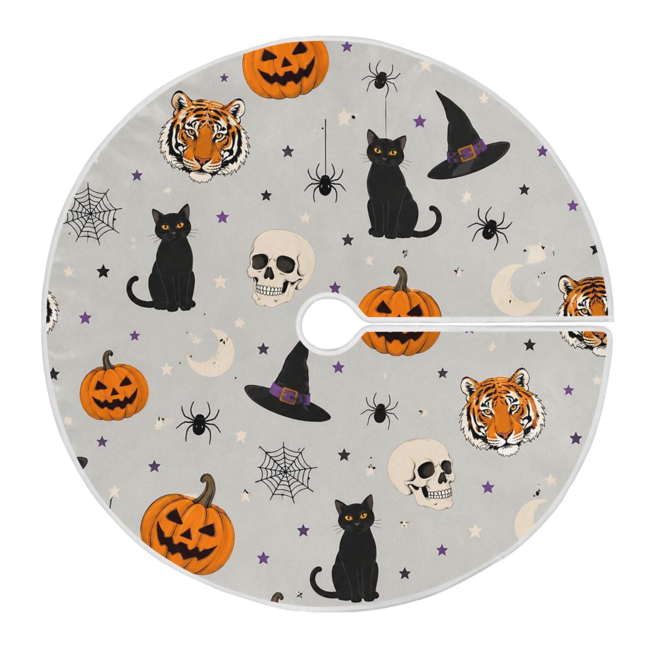Fuauuyl Halloween Christmas Tree Skirt 48 in Indoor Outdoor Tree Mat for Farmhouse Holiday Party Decoration