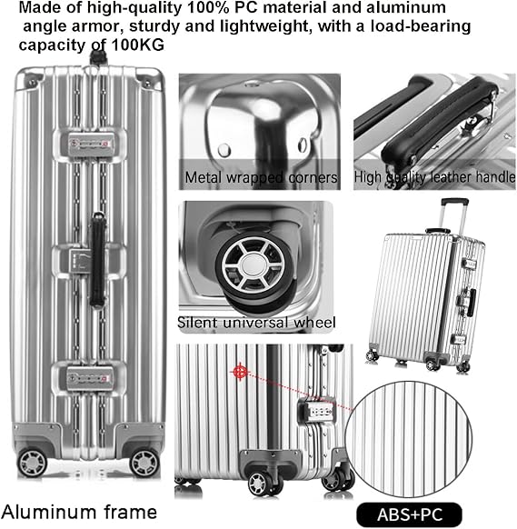 Large Suitcases PC+ABS Zipperless with Spinner Wheels Suitcase Hard Shell Suitcase Carry on Luggage TSA Approved Silver,Pink,26IN