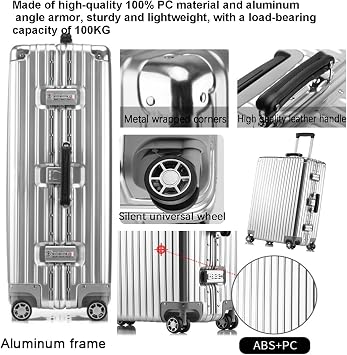 Large Suitcases PC+ABS Zipperless with Spinner Wheels Suitcase Hard Shell Suitcase Carry on Luggage TSA Approved Silver,Pink,26IN