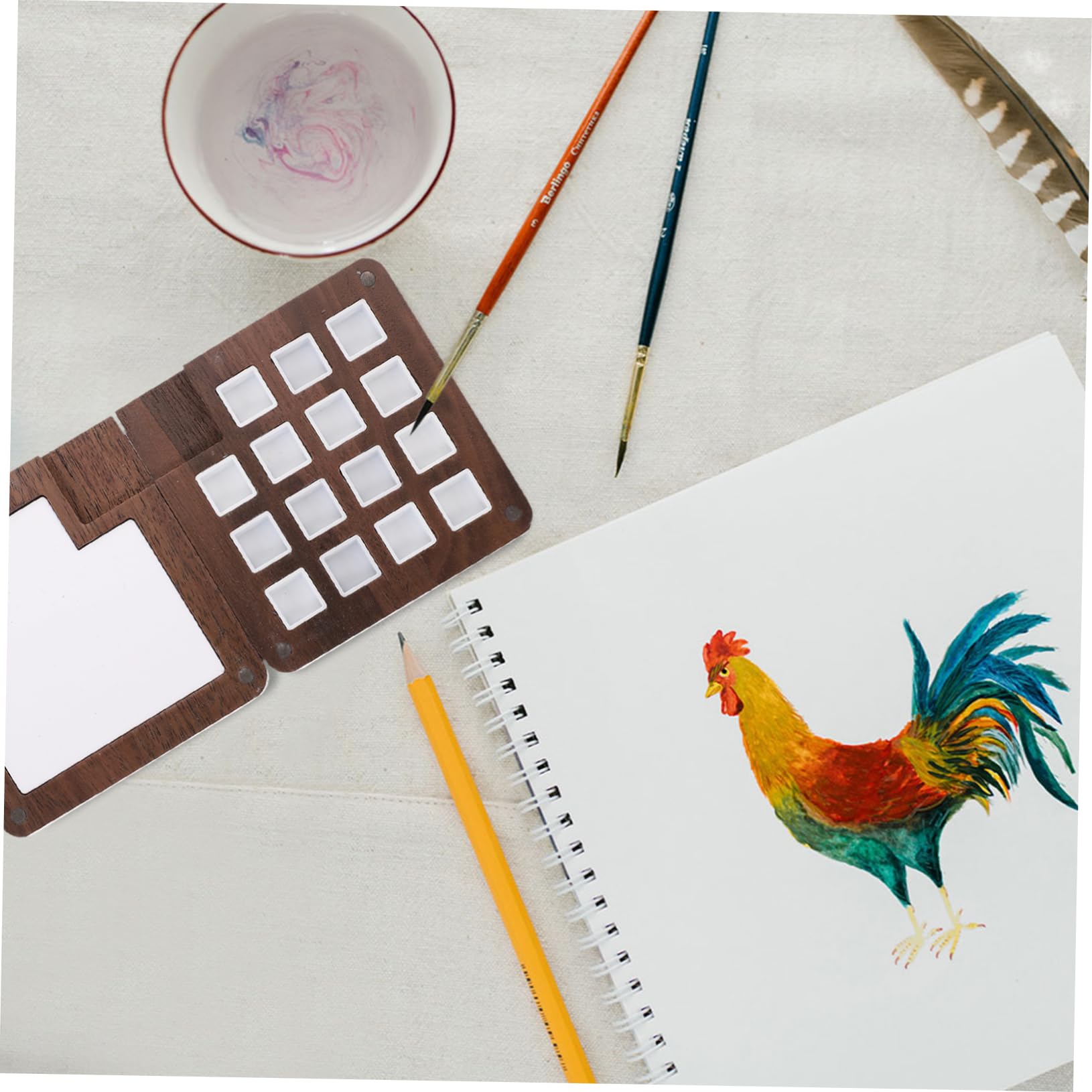 Operitacx 3stücke Holz-Wasserfarben-Palette Mit Fächern Tragbare Pigmentbox Für Aquarellfarben Und -farbmischungen Für Künstler Schüler Hochwertigem Walnussholz