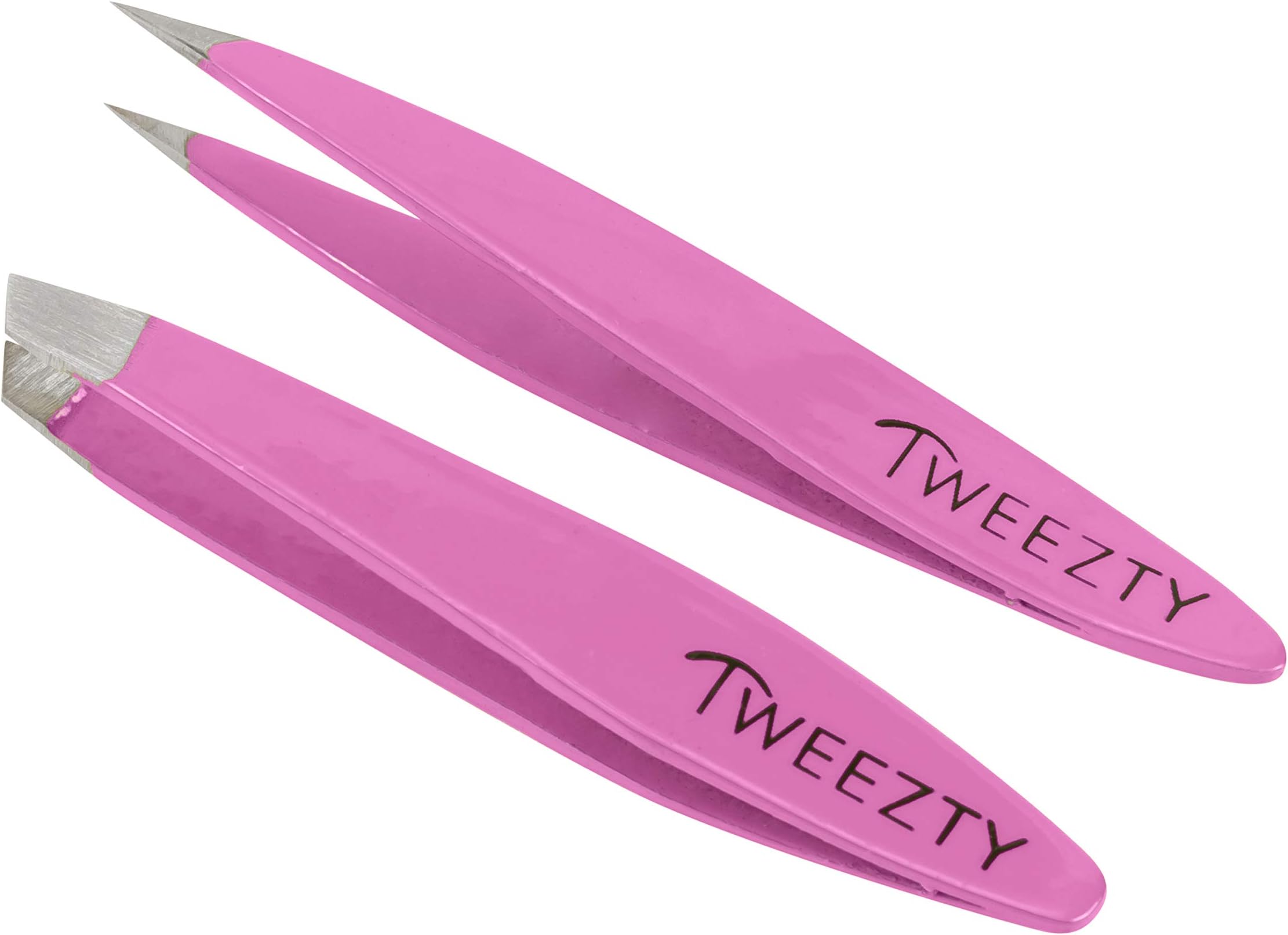 Tweezer Set for Travel - Mini Slant Tweezers and Precision Tweezers - Tweezers for Eyebrows and Tweezers for Ingrown Hair - Pink Tweezers Kit with Travel Case
