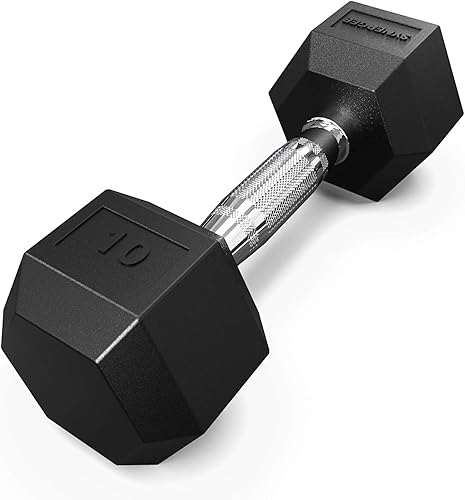 Mancuernas hexagonales de caucho Synergee con mango cromado. Se venden individualmente pesas multiusos para entrenamiento de fuerza o para mejorar