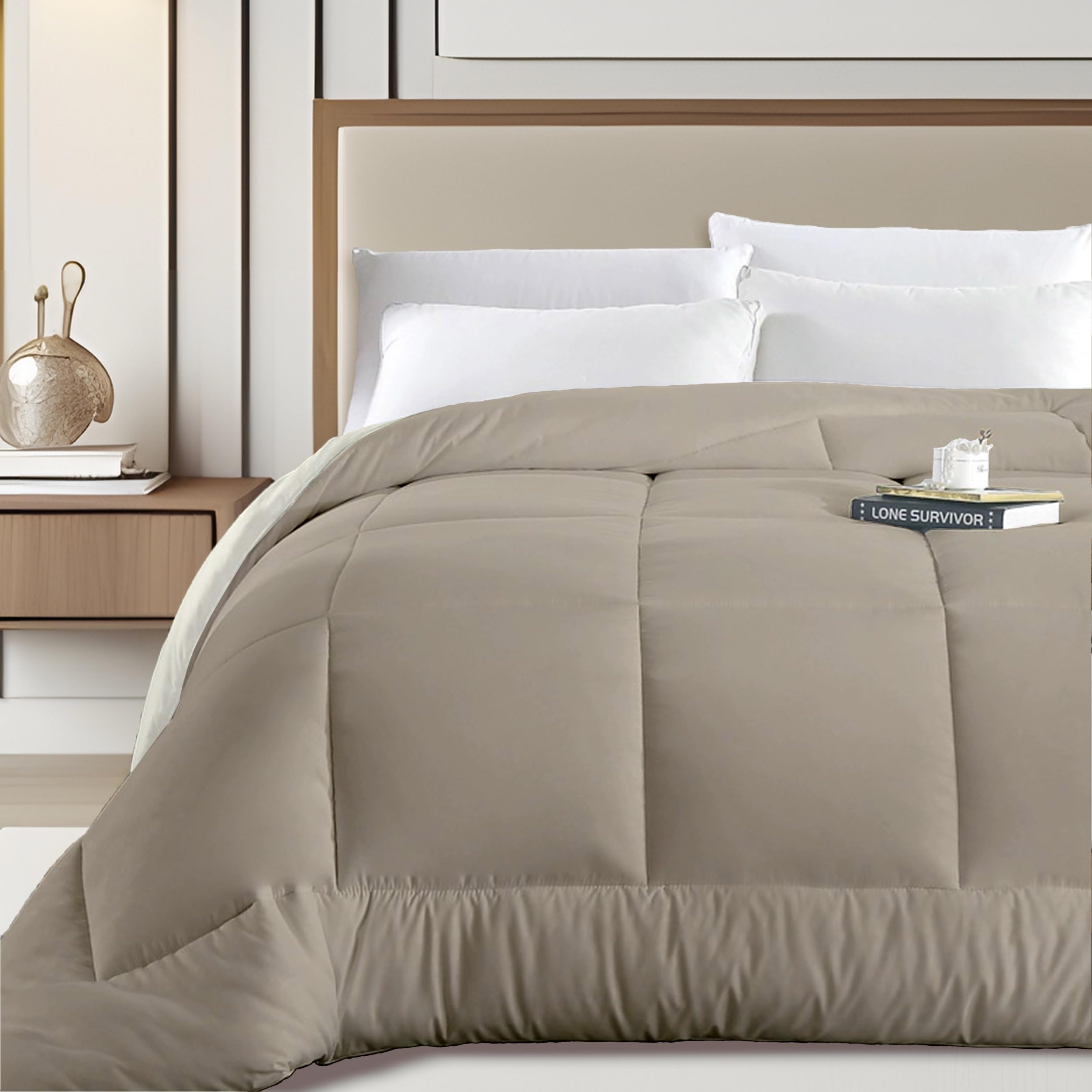 DALINA TEXTIL S.L Edredón de Fibra 300gr/m2 - Edredón Cama 180, Edredón Bicolor Reversible 260x240cm, Relleno Nordico 100% Poliester, Taupe